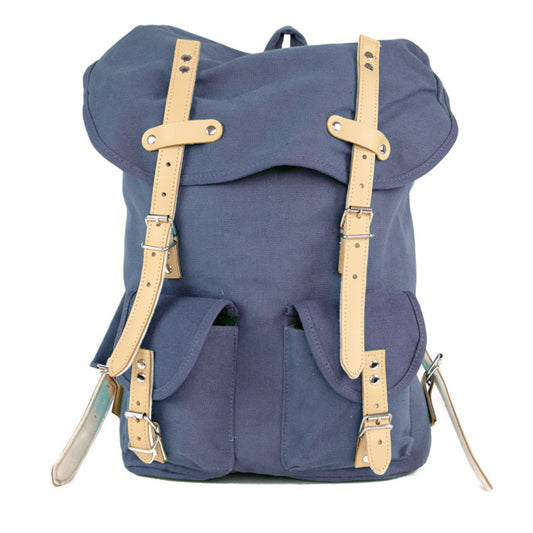 RU131 Cotton Hiking Backpack with Real Leather Stripping 15L Blue