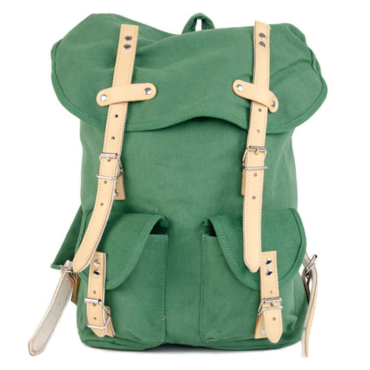 RU131 Cotton Hiking Backpack with Real Leather Stripping 15L Green