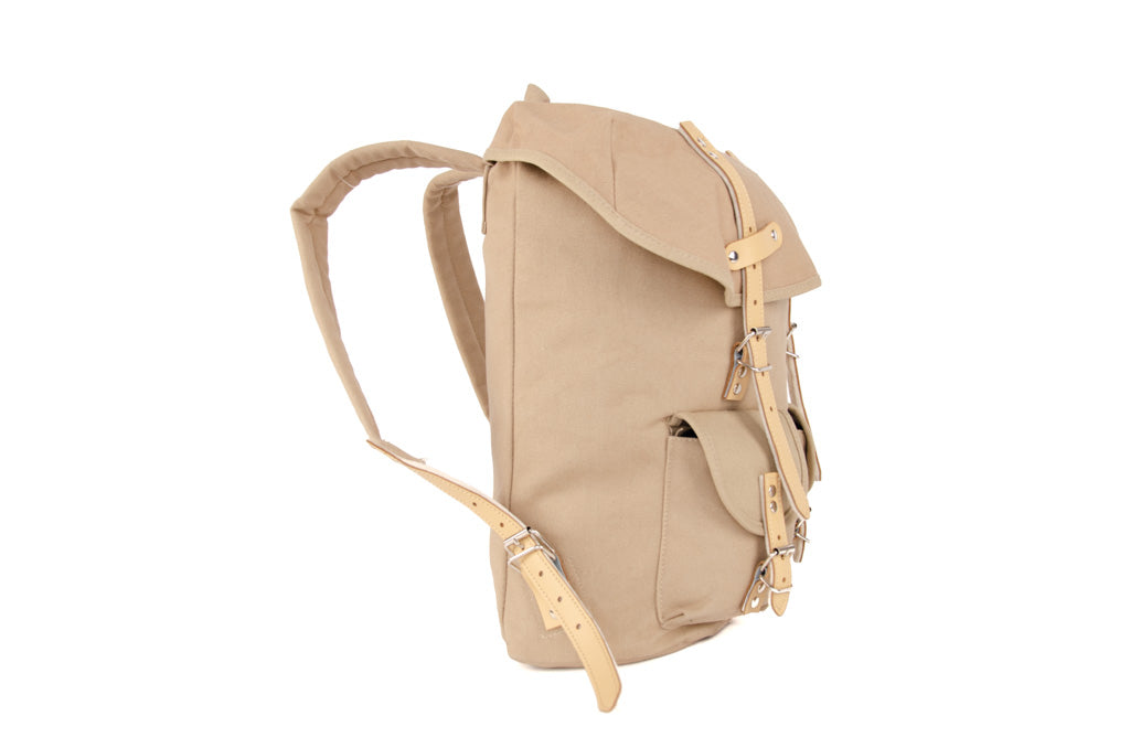 RU131 Cotton Hiking Backpack with Real Leather Stripping 15L Sand