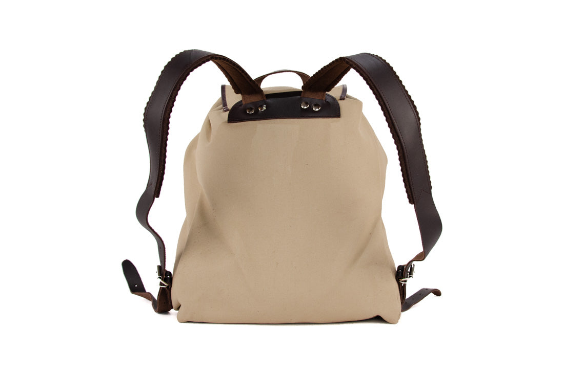 RU137 Baumwoll-Rucksack Sand mit dunkelbraunem Besatz