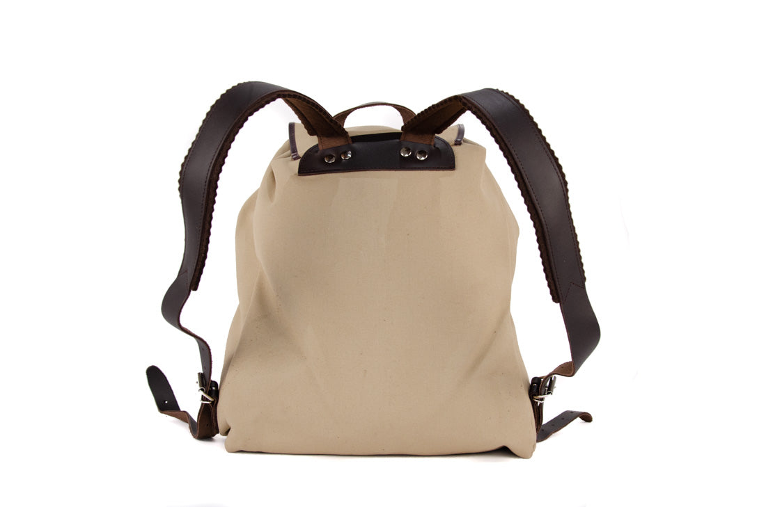 RU137 Baumwoll-Rucksack Sand mit dunkelbraunem Besatz