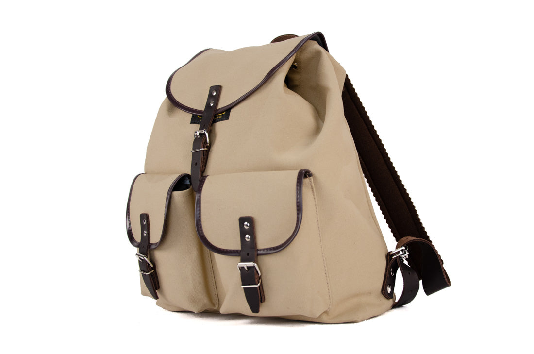 RU137 Baumwoll-Rucksack Sand mit dunkelbraunem Besatz