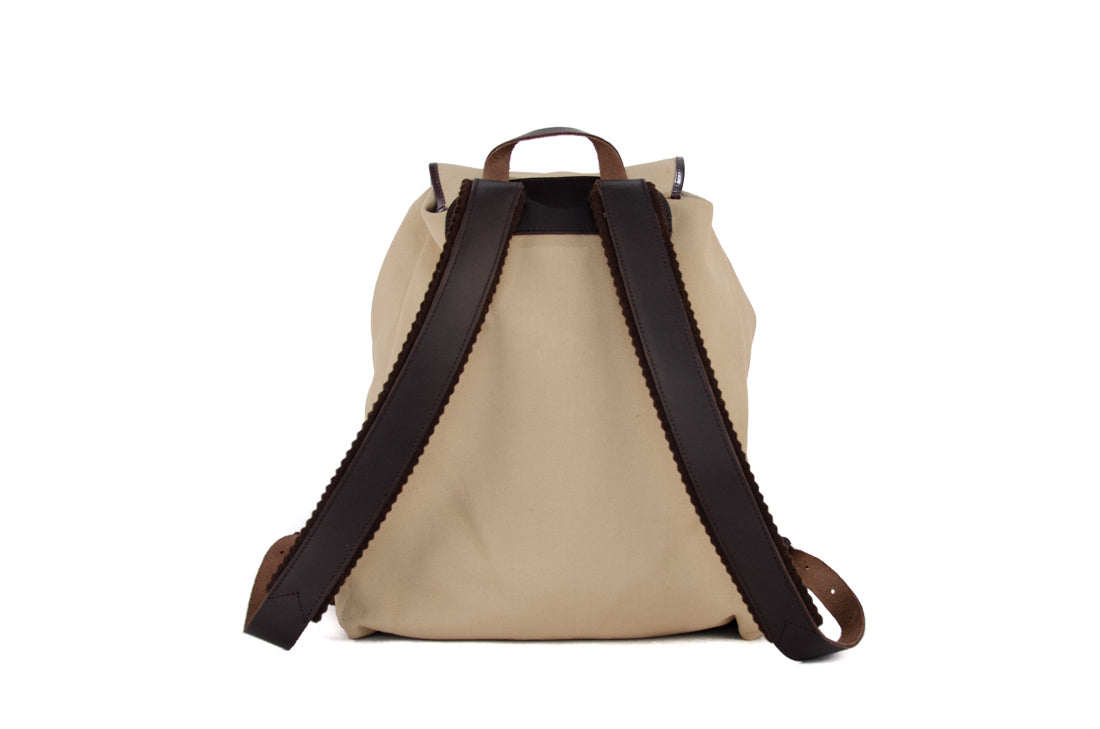 RU137 Baumwoll-Rucksack Sand mit dunkelbraunem Besatz