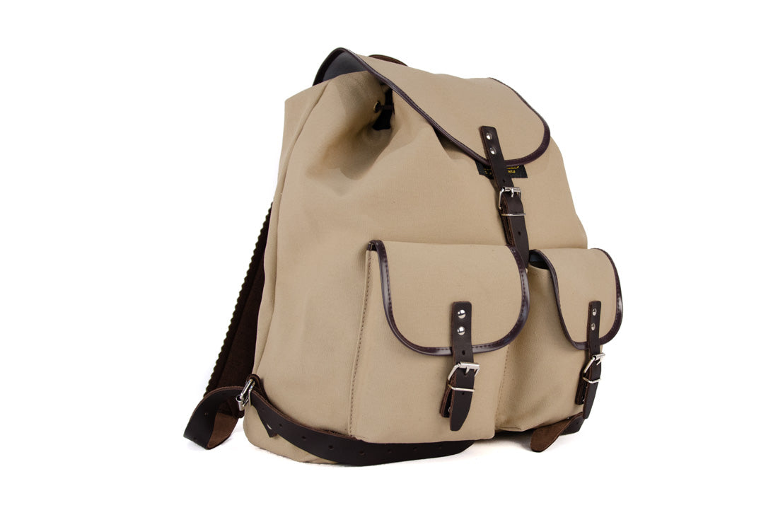 RU137 Baumwoll-Rucksack Sand mit dunkelbraunem Besatz