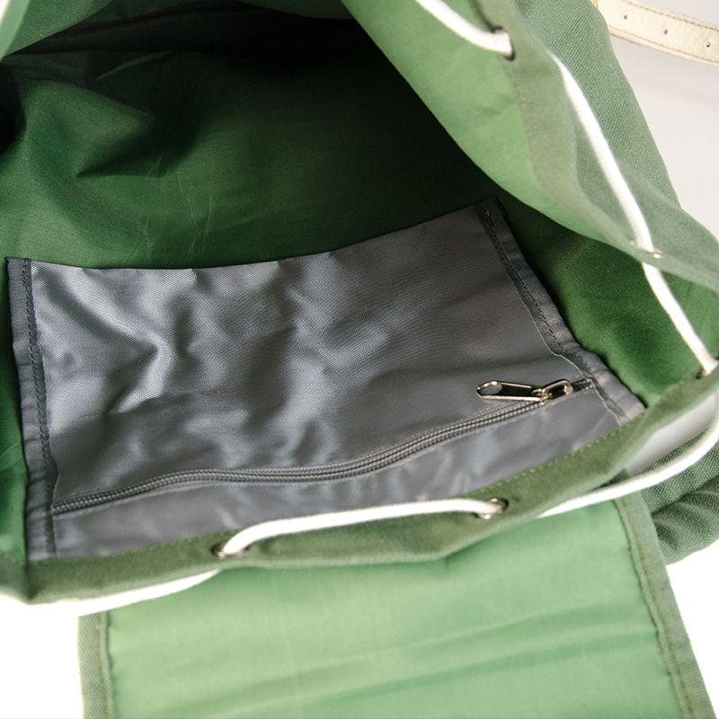 RU139 Baumwoll-Wander-Rucksack mit Echt-Leder-Strippen 15L Mitteloliv
