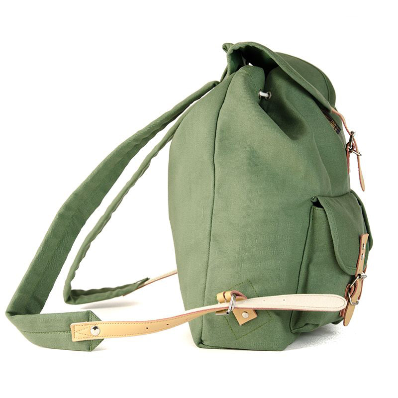 RU139 Baumwoll-Wander-Rucksack mit Echt-Leder-Strippen 15L Mitteloliv