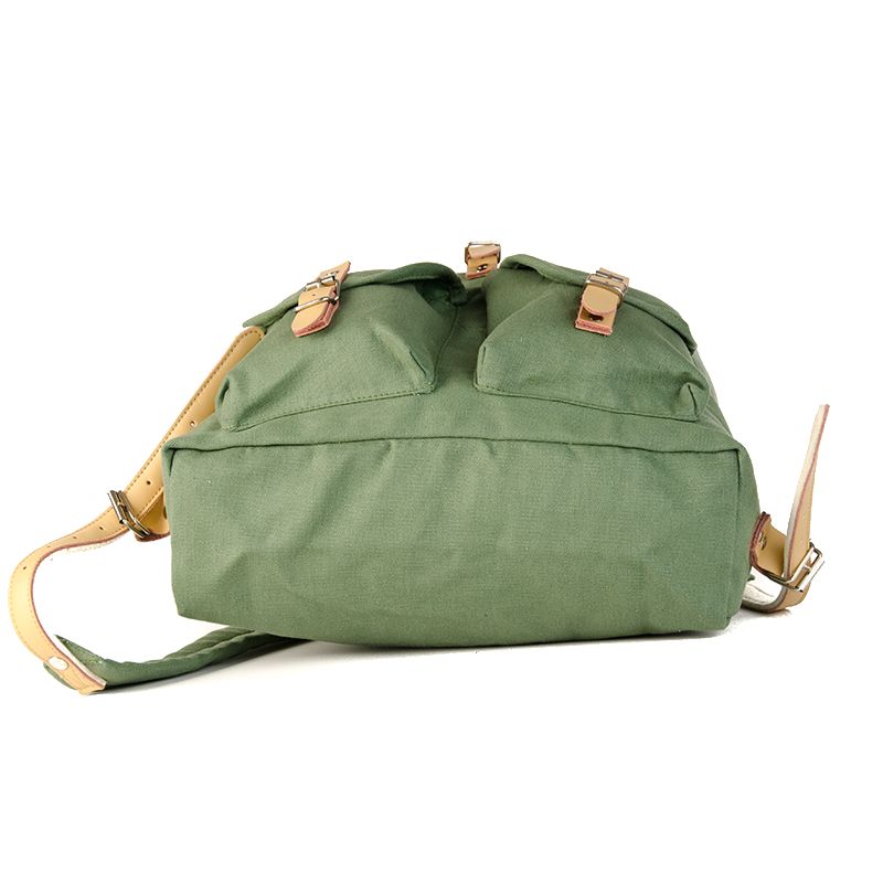 RU139 Baumwoll-Wander-Rucksack mit Echt-Leder-Strippen 15L Mitteloliv