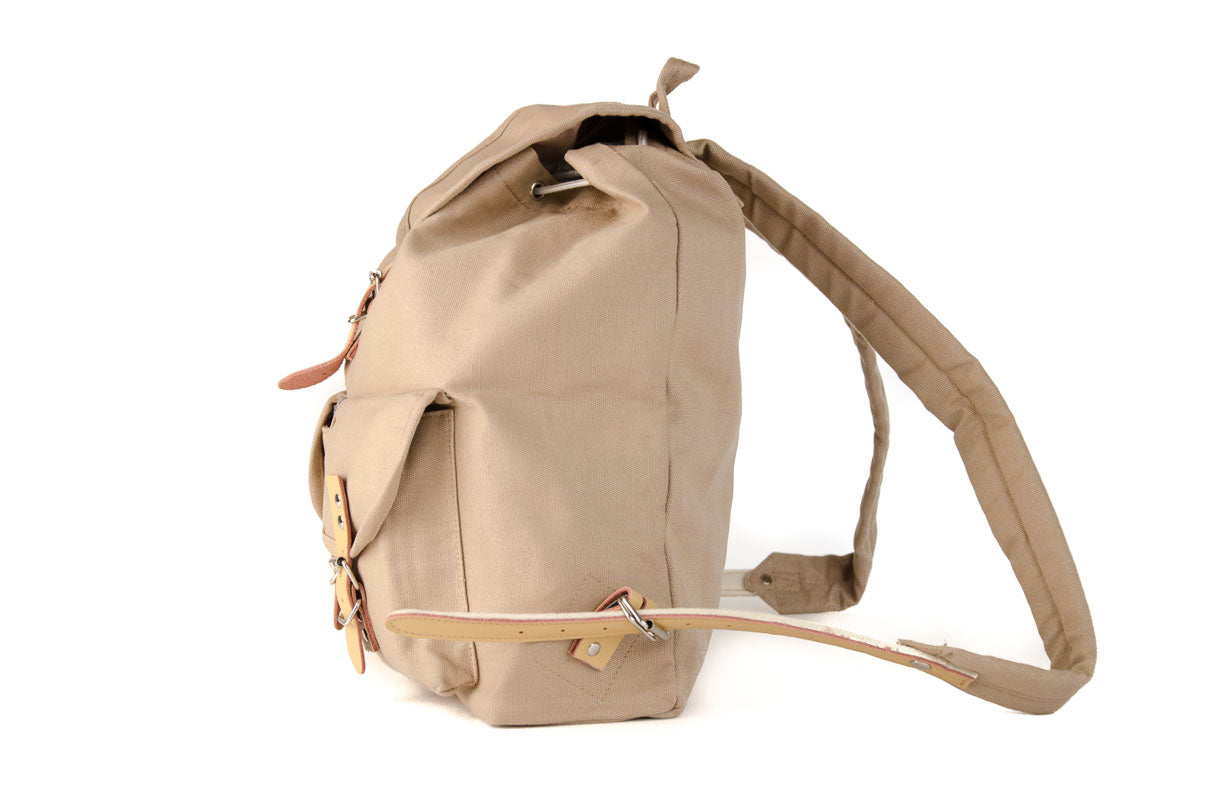 RU139 Baumwoll-Wander-Rucksack mit Echt-Leder-Strippen 15L Sand