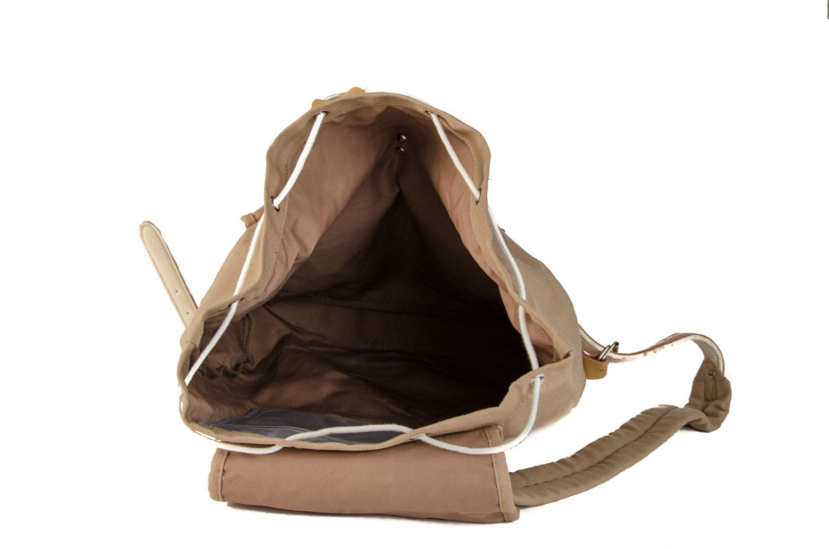 RU139 Baumwoll-Wander-Rucksack mit Echt-Leder-Strippen 15L Sand