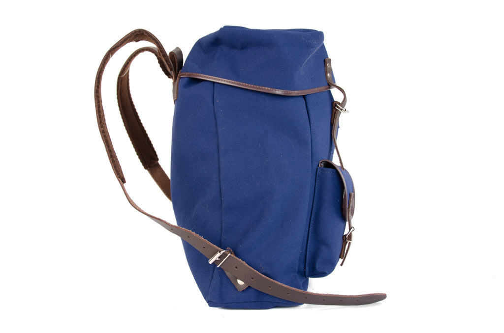 RU138 Baumwoll-Rucksack mit Echt-Leder-Strippen Blau