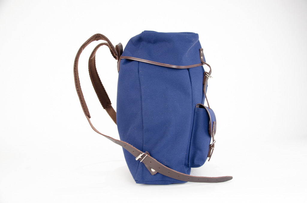 RU138 Baumwoll-Rucksack mit Echt-Leder-Strippen Blau