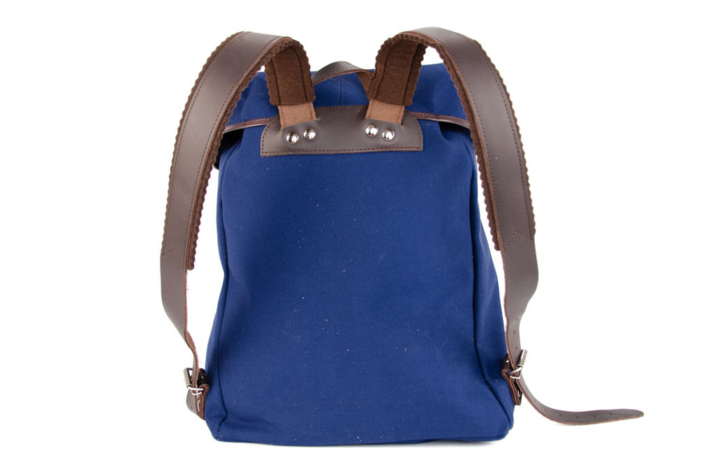 RU138 Baumwoll-Rucksack mit Echt-Leder-Strippen Blau