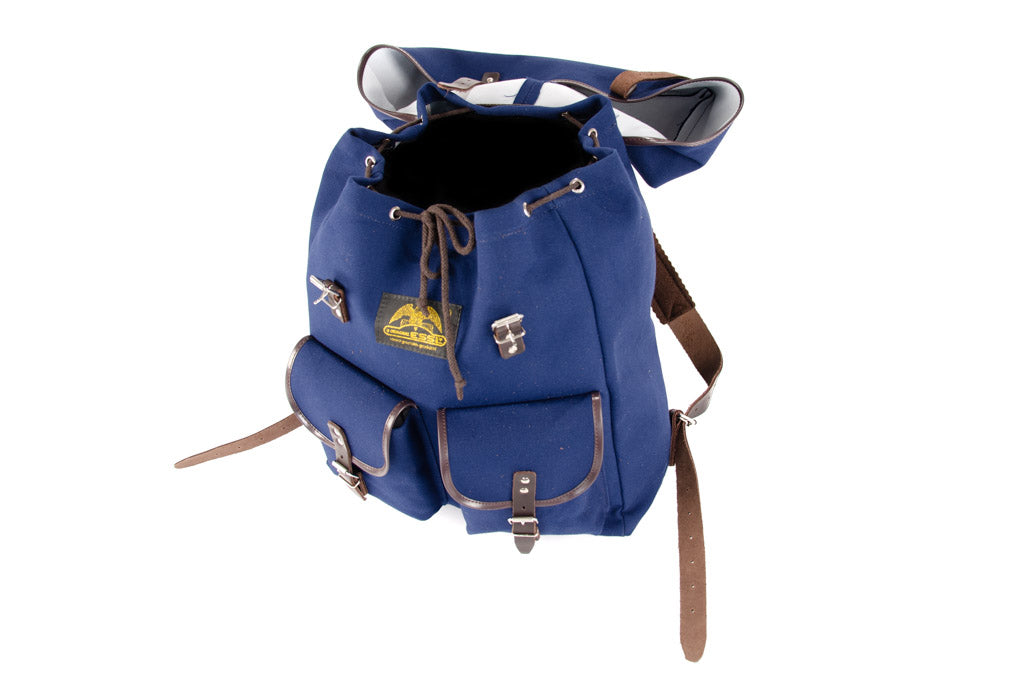 RU138 Baumwoll-Rucksack mit Echt-Leder-Strippen Blau