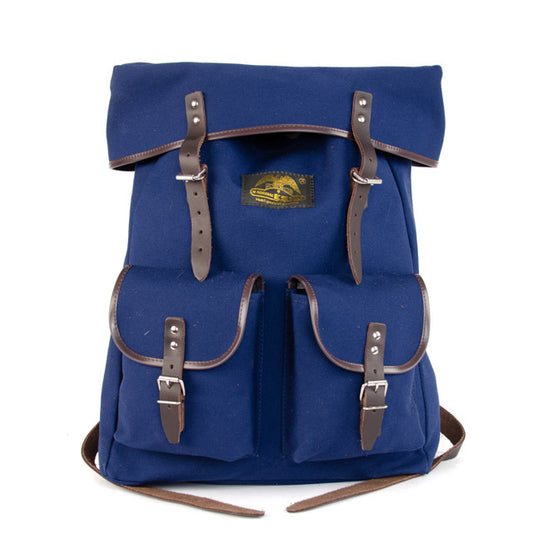 RU138 Baumwoll-Rucksack mit Echt-Leder-Strippen Blau