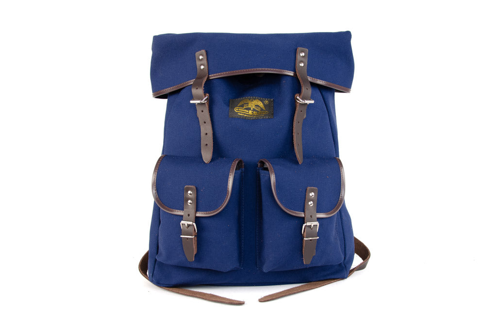 RU138 Baumwoll-Rucksack mit Echt-Leder-Strippen Blau