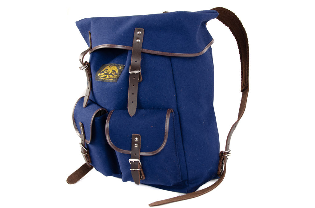 RU138 Baumwoll-Rucksack mit Echt-Leder-Strippen Blau