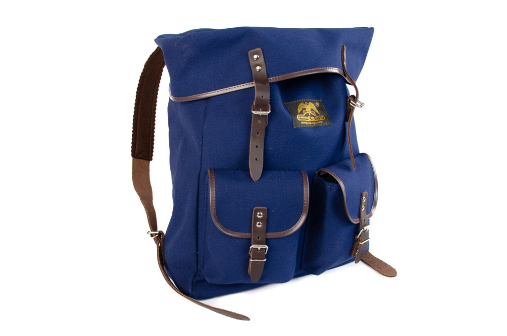 RU138 Baumwoll-Rucksack mit Echt-Leder-Strippen Blau
