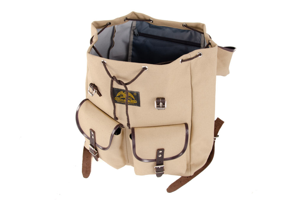 RU138 Baumwoll-Rucksack mit Echt-Leder-Strippen Sand