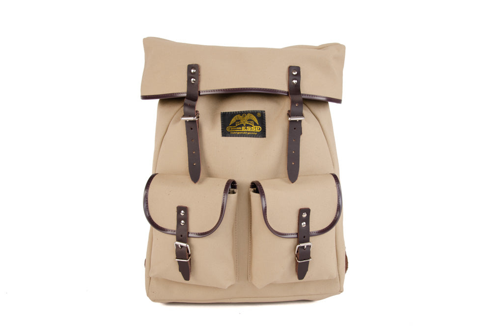 RU138 Baumwoll-Rucksack mit Echt-Leder-Strippen Sand
