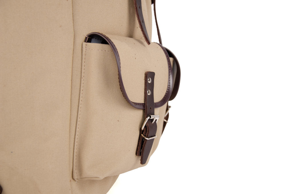 RU138 Baumwoll-Rucksack mit Echt-Leder-Strippen Sand