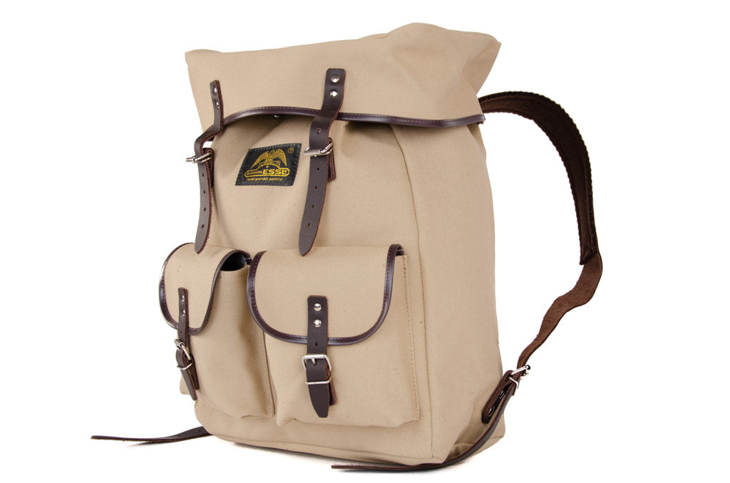 RU138 Baumwoll-Rucksack mit Echt-Leder-Strippen Sand