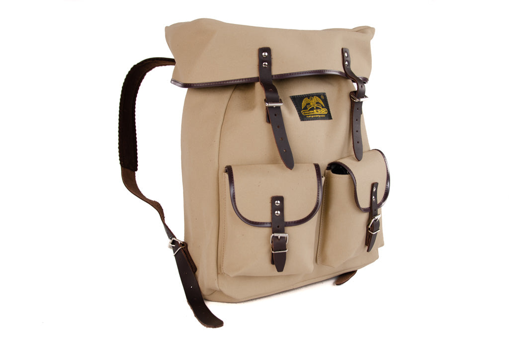 RU138 Baumwoll-Rucksack mit Echt-Leder-Strippen Sand