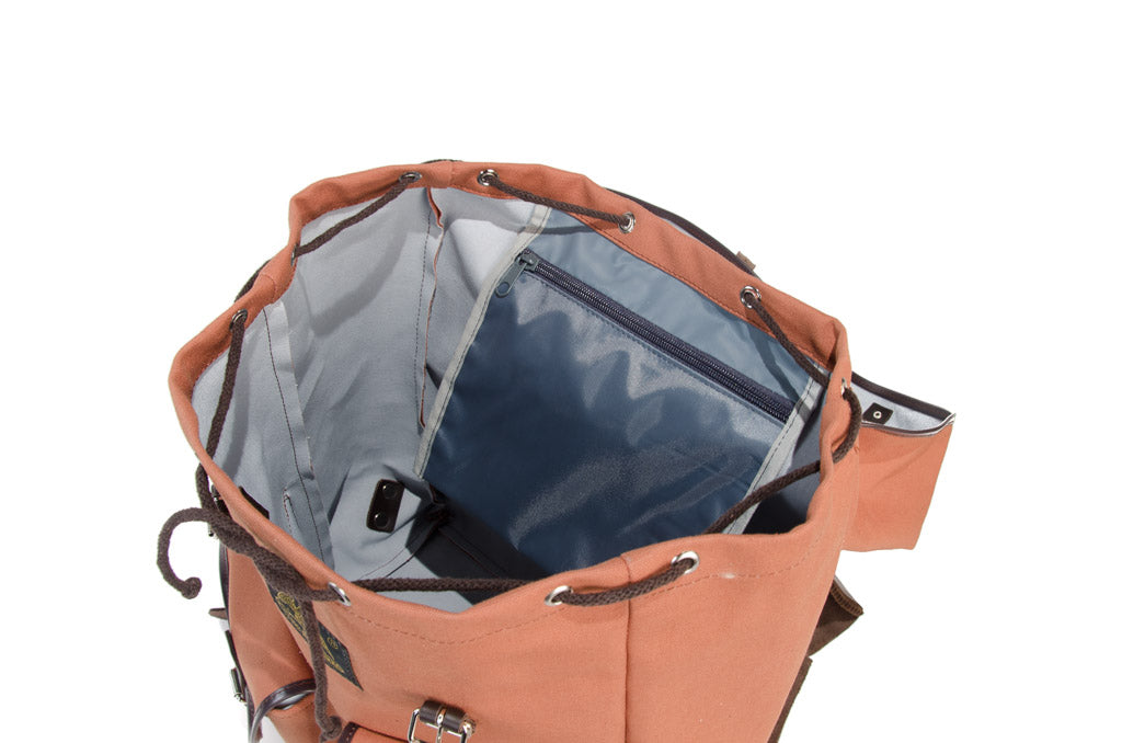 RU138 Baumwoll-Rucksack mit Echt-Leder-Strippen Braun