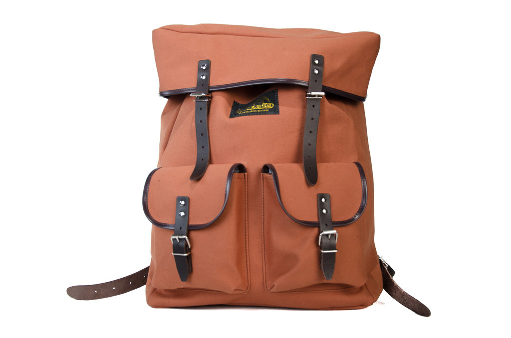 RU138 Baumwoll-Rucksack mit Echt-Leder-Strippen Braun