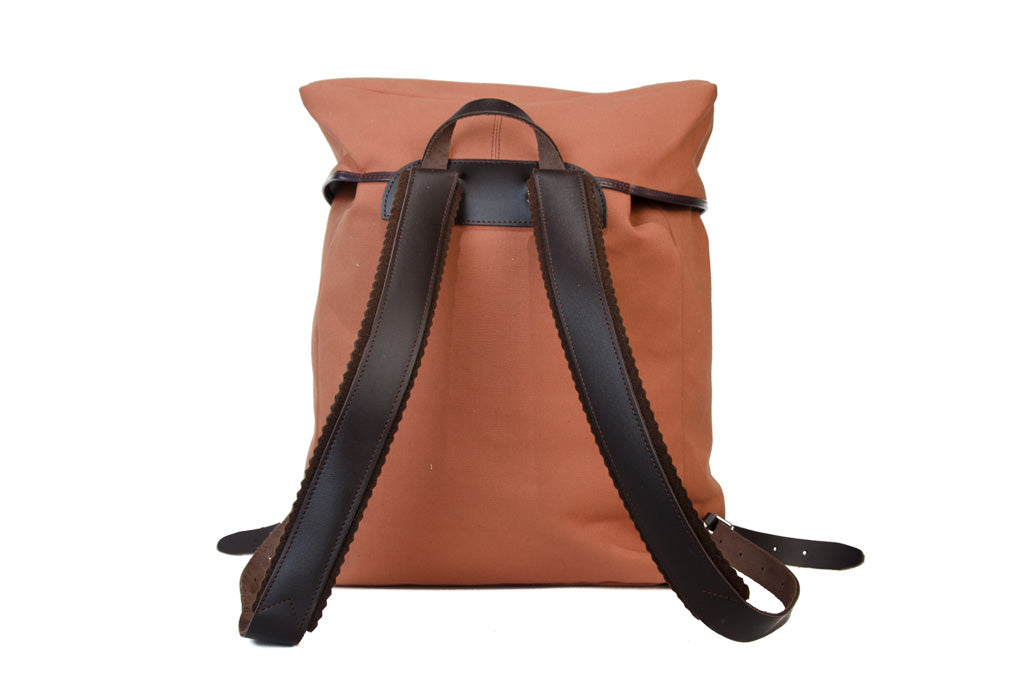 RU138 Baumwoll-Rucksack mit Echt-Leder-Strippen Braun