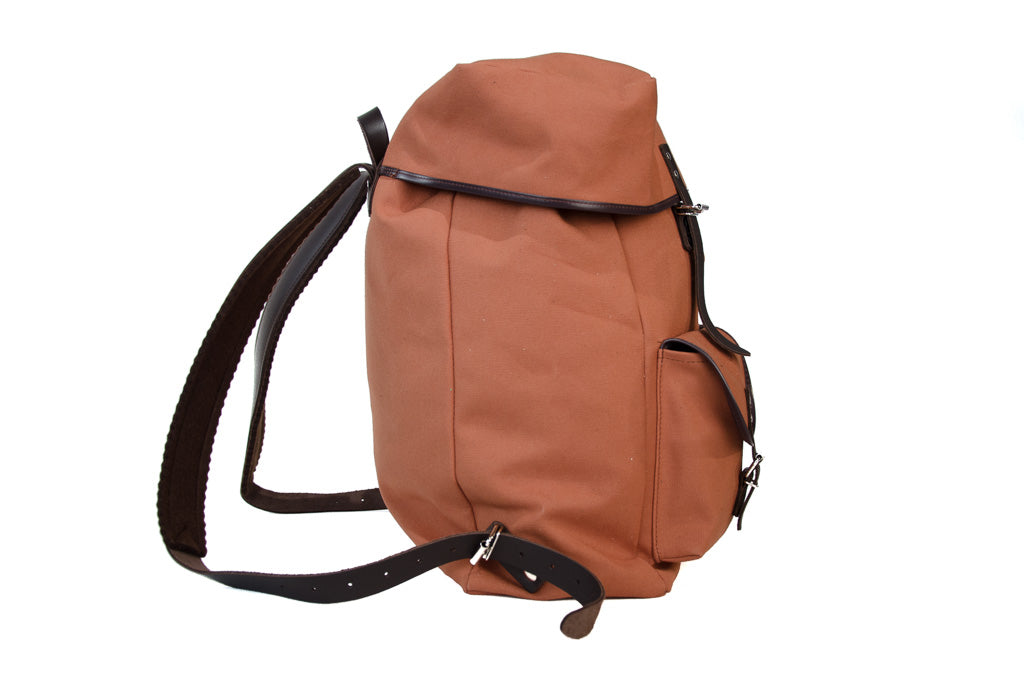 RU138 Baumwoll-Rucksack mit Echt-Leder-Strippen Braun