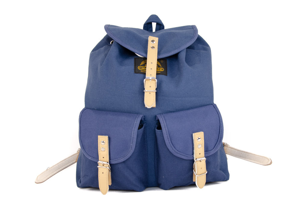 RU139 Baumwoll-Wander-Rucksack mit Echt-Leder-Strippen 15L Blau