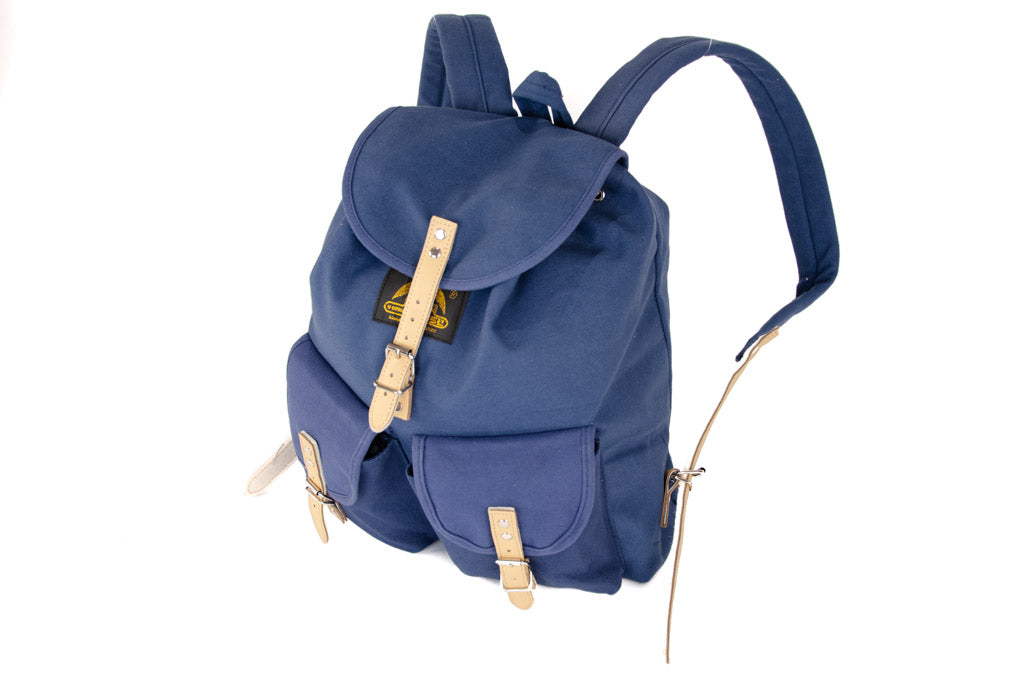 RU139 Baumwoll-Wander-Rucksack mit Echt-Leder-Strippen 15L Blau
