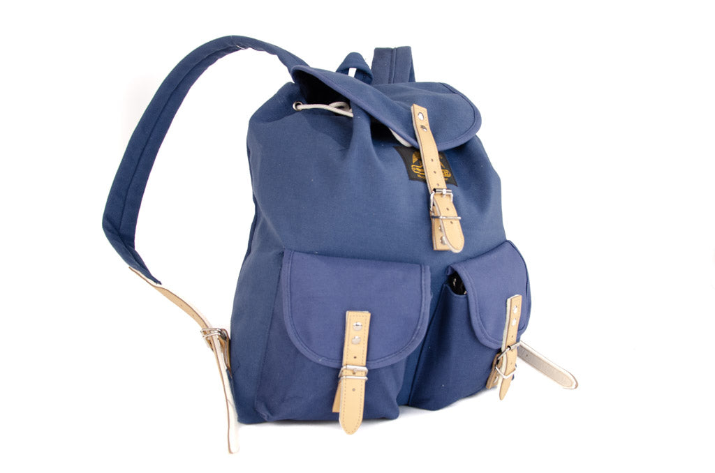 RU139 Baumwoll-Wander-Rucksack mit Echt-Leder-Strippen 15L Blau