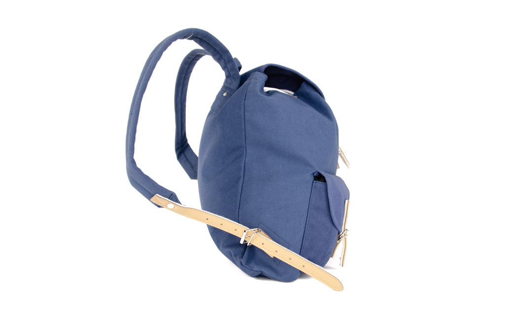 RU139 Baumwoll-Wander-Rucksack mit Echt-Leder-Strippen 15L Blau