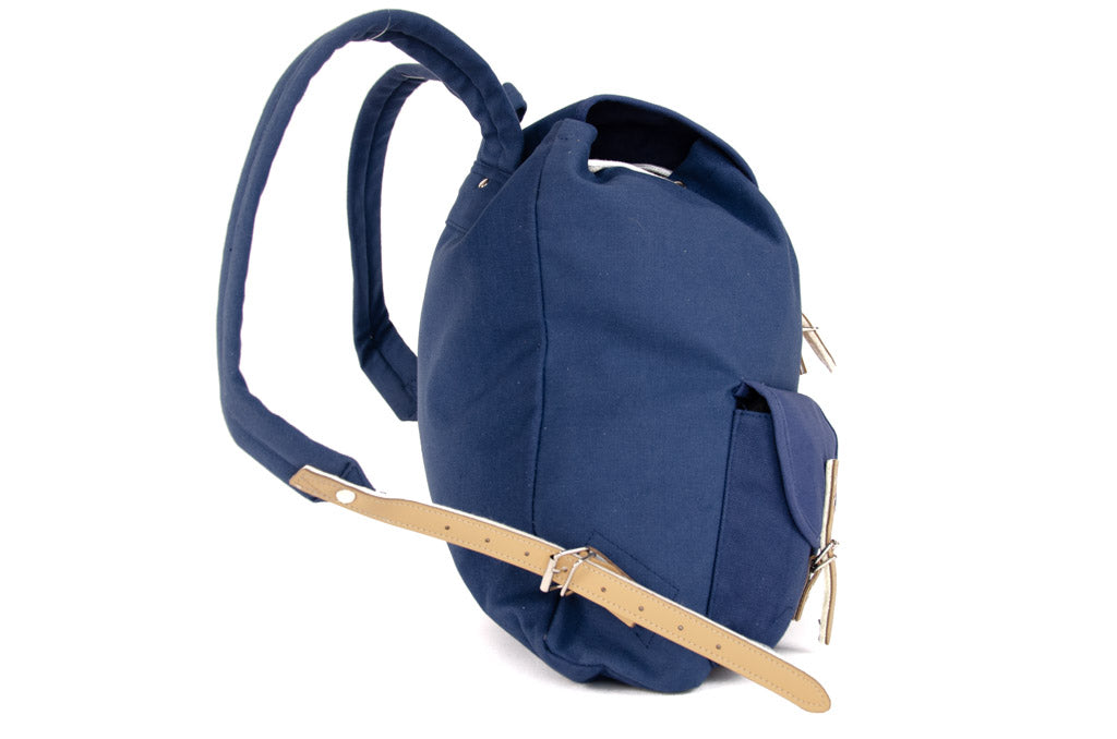 RU139 Baumwoll-Wander-Rucksack mit Echt-Leder-Strippen 15L Blau