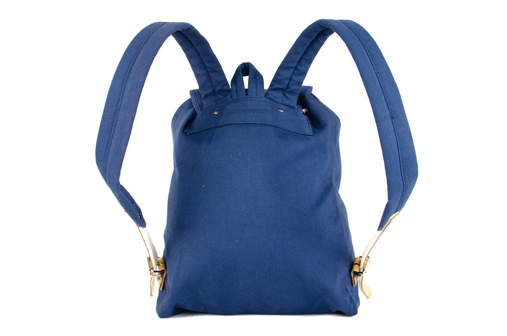 RU139 Baumwoll-Wander-Rucksack mit Echt-Leder-Strippen 15L Blau