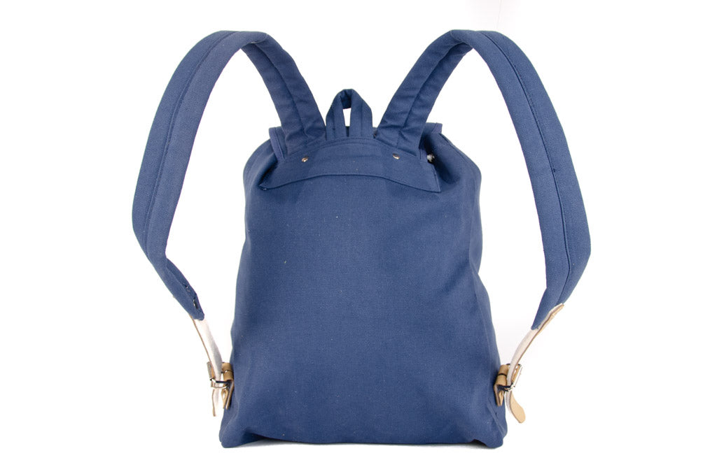 RU139 Baumwoll-Wander-Rucksack mit Echt-Leder-Strippen 15L Blau