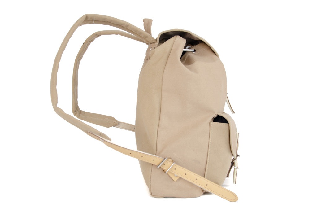 RU139 Baumwoll-Wander-Rucksack mit Echt-Leder-Strippen 15L Sand