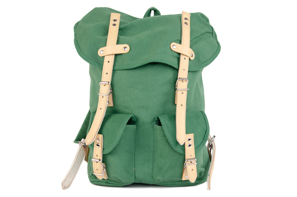 RU131 Cotton Hiking Backpack with Real Leather Stripping 15L Green