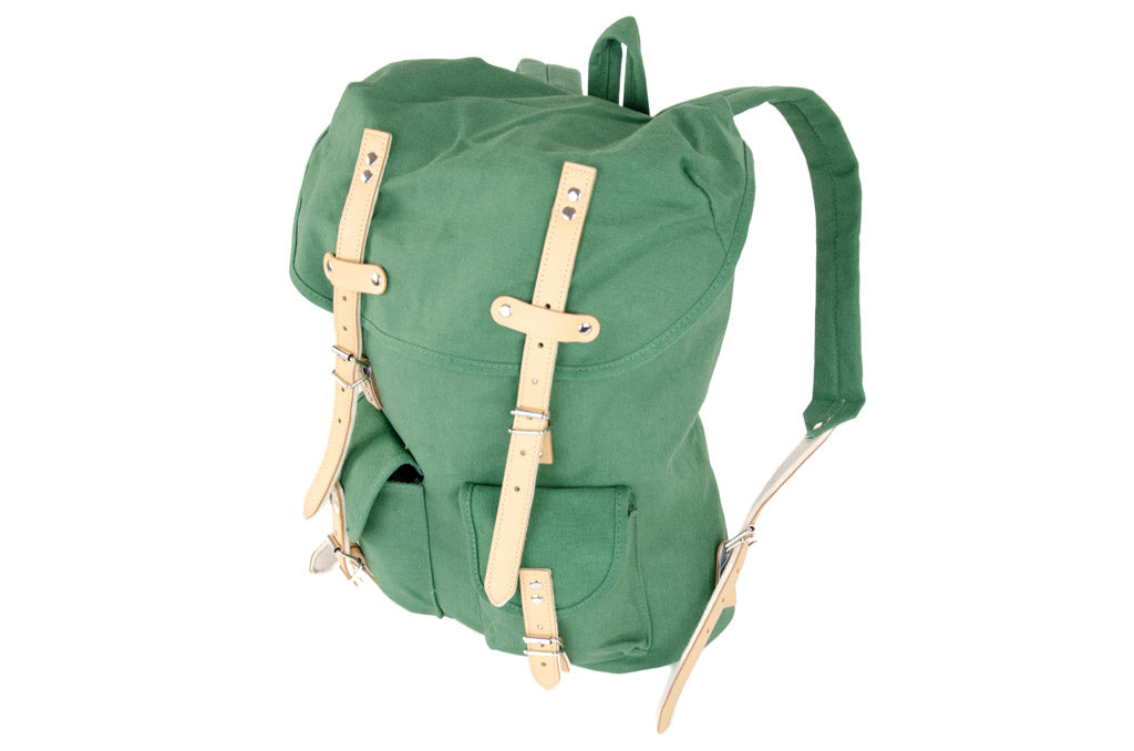 RU131 Cotton Hiking Backpack with Real Leather Stripping 15L Green