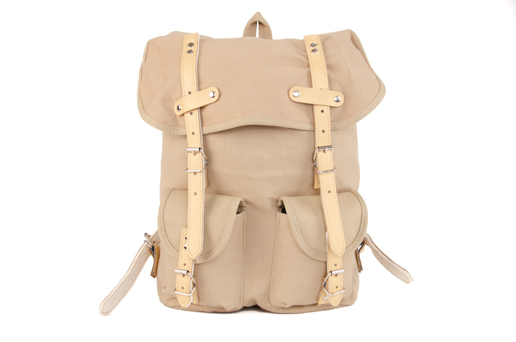 RU131 Cotton Hiking Backpack with Real Leather Stripping 15L Sand