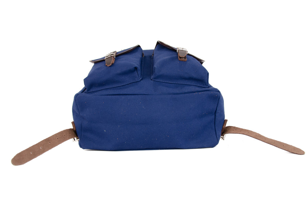 RU138LEDB cotton backpack with genuine leather stripping blue