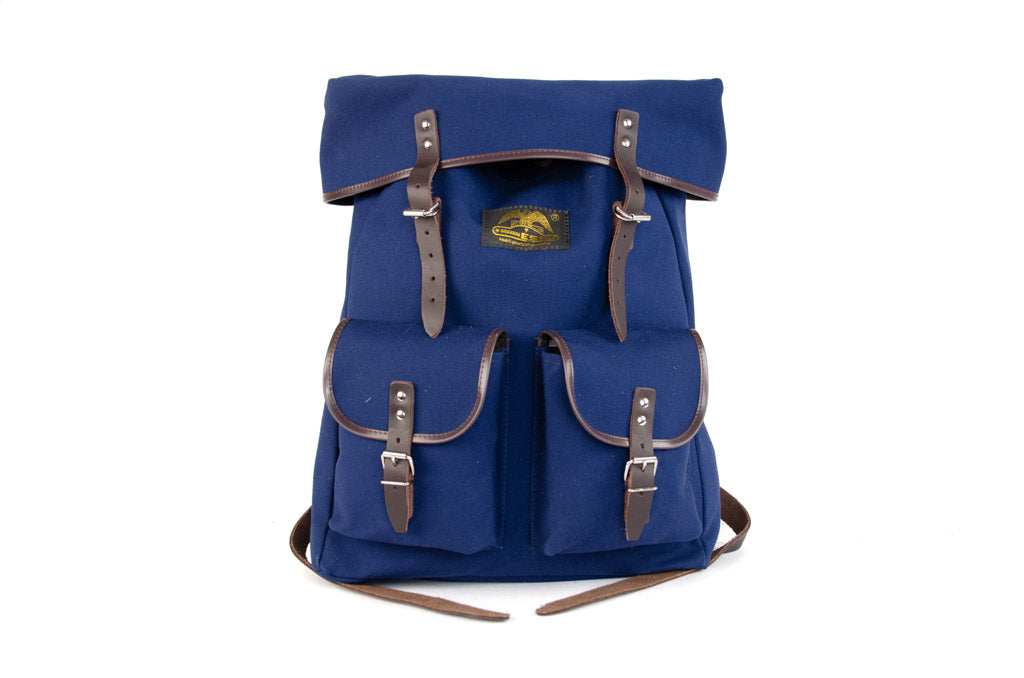 RU138LEDB cotton backpack with genuine leather stripping blue