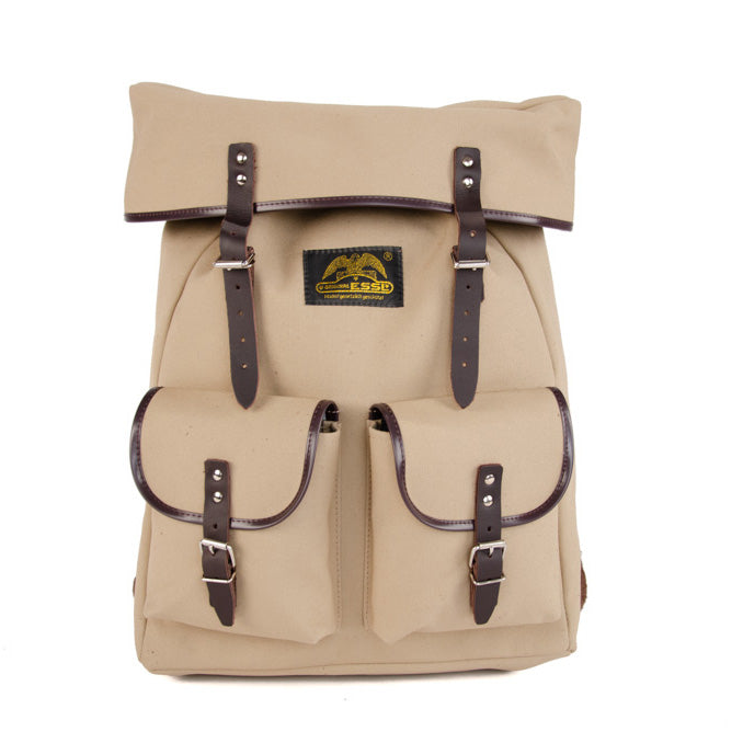 RU138LEDB cotton backpack with genuine leather stripping sand