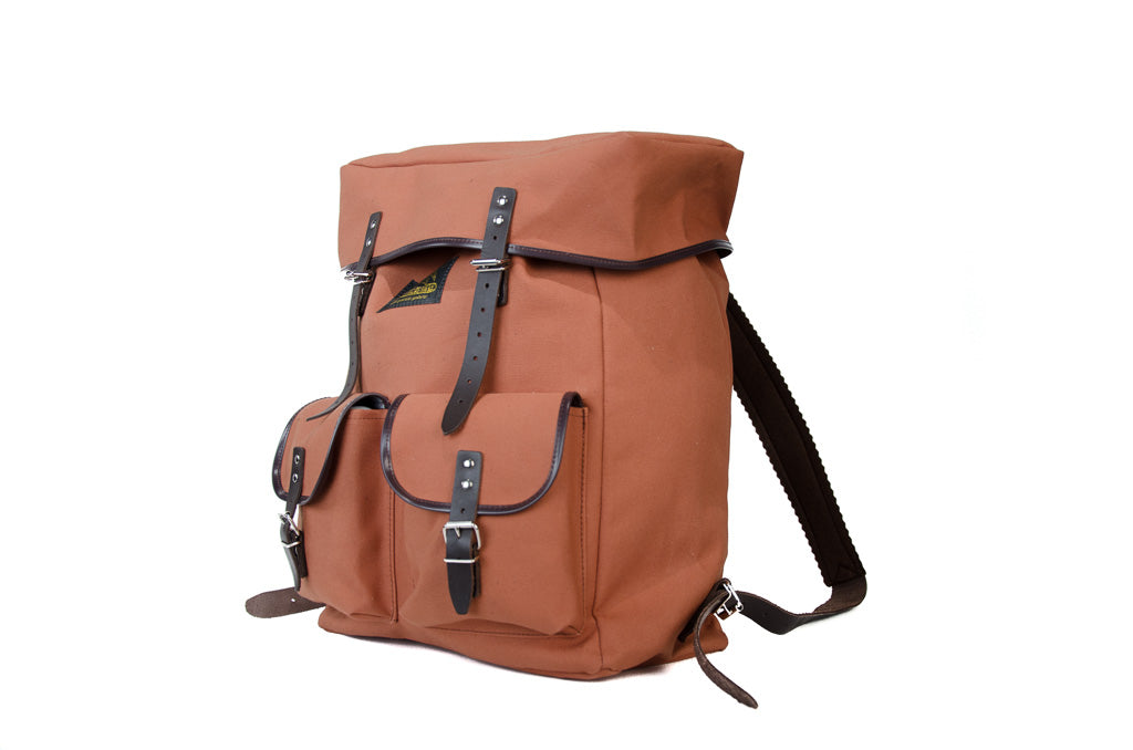RU138LEDB cotton backpack with genuine leather stripping brown
