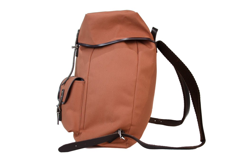 RU138LEDB cotton backpack with genuine leather stripping brown