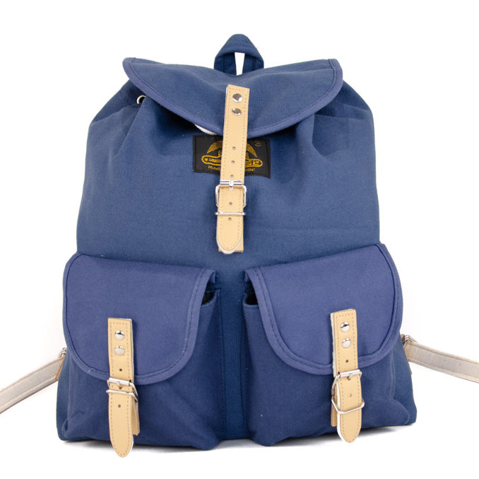 RU139 Cotton Hiking Backpack with Real Leather Stripping 15L Blue