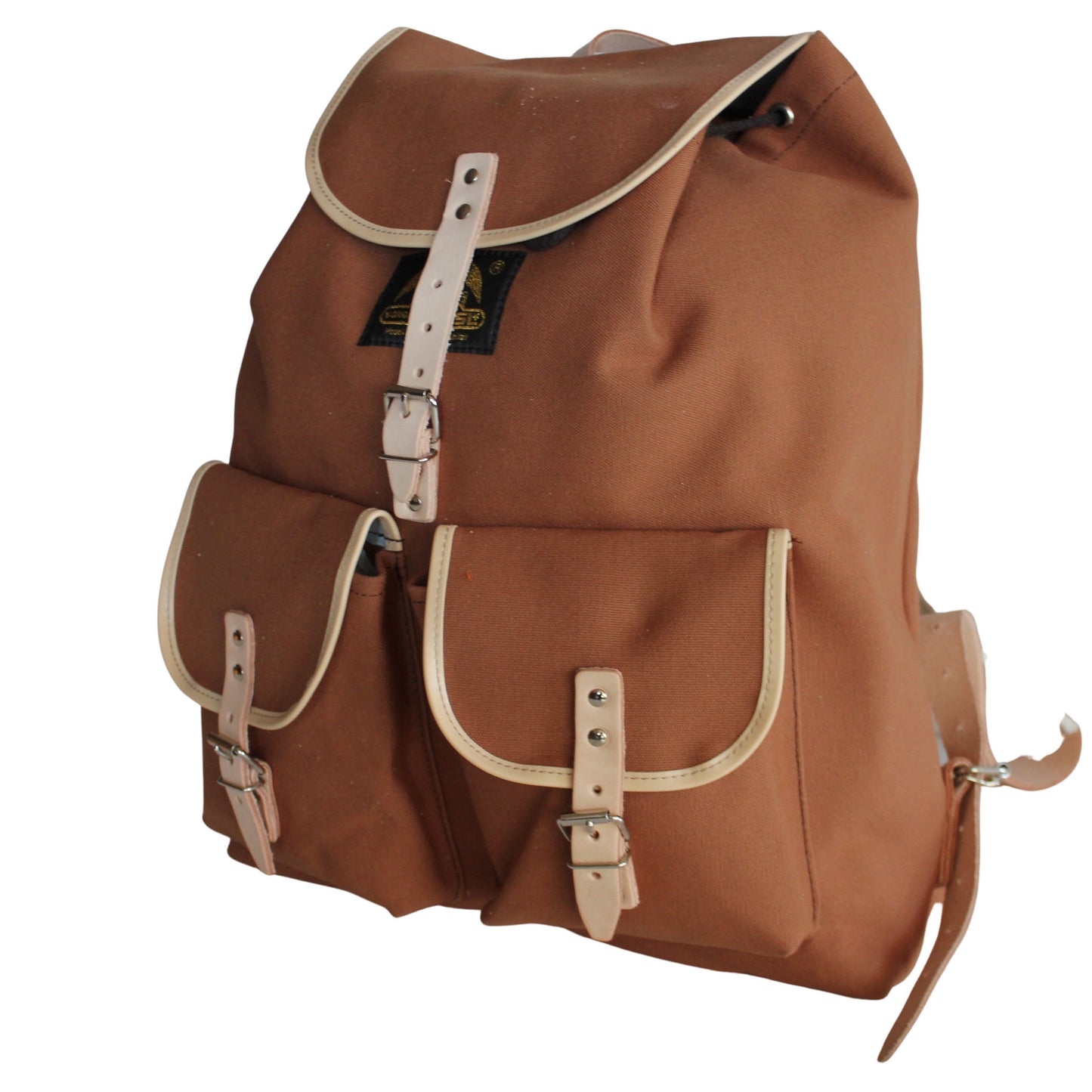 RU137DEPL cotton backpack medium brown with dark brown trim