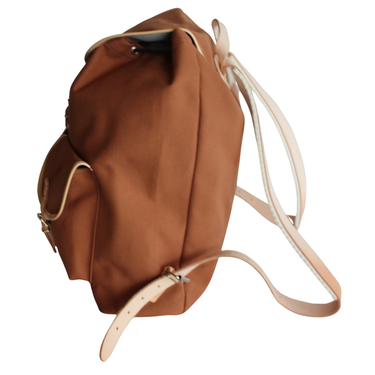 RU137DEPL cotton backpack medium brown with dark brown trim